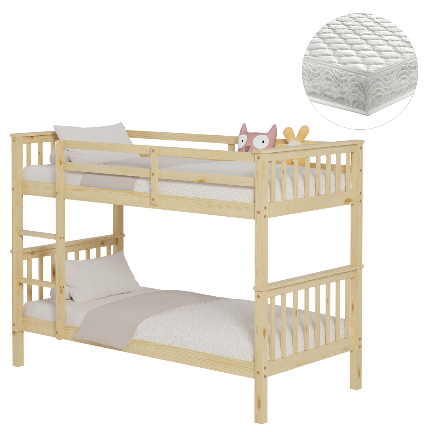 003 Κουκέτα Lantai διώροφη παιδική από μασίφ ξύλο natural με 2 στρώματα.