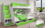 Κουκέτα Harry με σκάλα αποθήκευσης, πράσινη, 90/120x200cm.