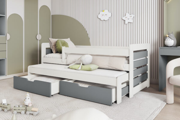 Καναπές κρεβάτι Tomasz με συρόμενο και συρτάρια, μασίφ ξύλο 90x200cm.