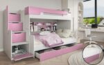 Κουκέτα Harry με σκάλα αποθήκευσης, ροζ λεπτομέρειες, 90/120x200 εκ.
