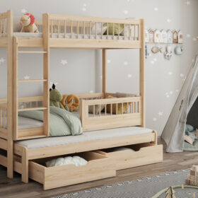 Διαιρούμενη κουκέτα Evan με συρόμενο κρεβάτι και συρτάρια από μασίφ ξύλο.