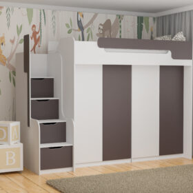 Υπερυψωμένο κρεβάτι Dorian με ντουλάπες και σκαλοπάτια, 90x200cm, λευκό.