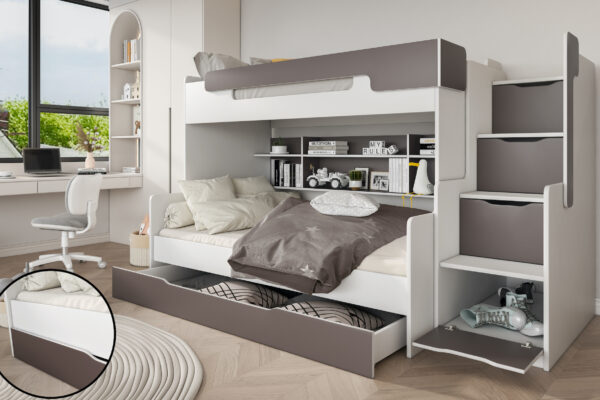 Κουκέτα Harry με σκάλα αποθήκευσης, 90/120x200cm, λευκή. Δώρο έκπτωση στα στρώματα.