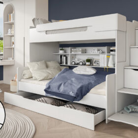 Λευκή κουκέτα Harry με σκάλα αποθήκευσης, διαστάσεων 90/120x200cm.