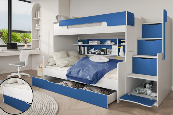 Κουκέτα Harry με σκάλα αποθήκευσης, λευκή 90/120x200cm: ιδανική κουκέτα για παιδιά