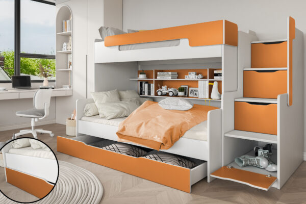 Κουκέτα Harry με σκάλα αποθήκευσης, λευκή, 90/120x200cm - παιδικό δωμάτιο.