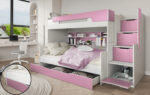 Κουκέτα Harry με σκάλα αποθήκευσης, λευκή και ροζ, 90/120x200cm.