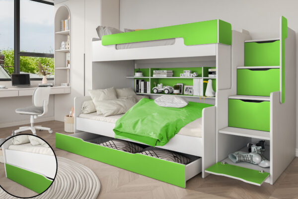 Κουκέτα Harry με σκάλα αποθήκευσης, λευκή, 90/120x200cm. Παιδικό δωμάτιο.