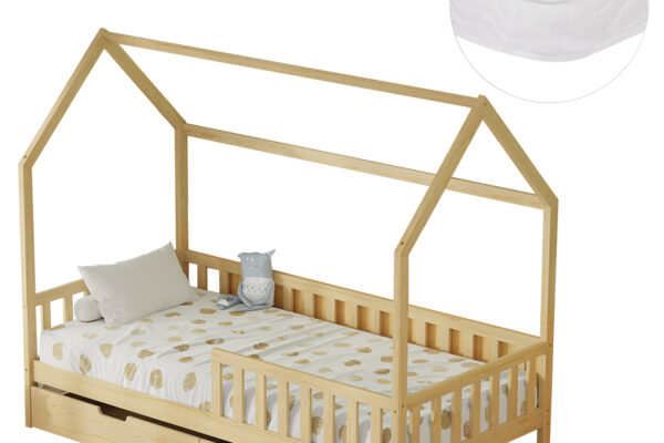 Παιδικό κρεβάτι Montessori Phyllis από μασίφ ξύλο φυσικό με στρώμα