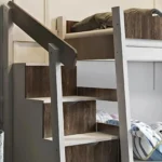 Κουκέτα Parys natural & white 90/120x200 με σκαλοπάτια για τρία παιδιά.