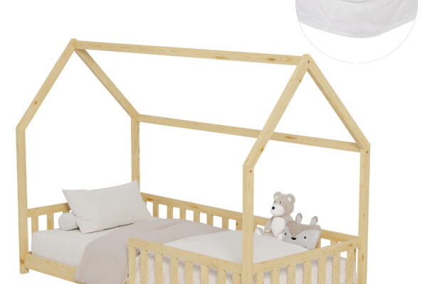 Φυσικό παιδικό κρεβάτι Montessori Phyllis με κάγκελα και στρώμα 90x190cm