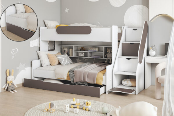 Κουκέτα Segan γκρι με σκάλα αποθήκευσης, 90/120x200cm.