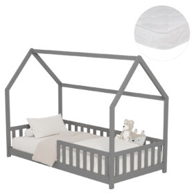 Grey παιδικό κρεβάτι Montessori 90x190 Phyllis με στρώμα από μασίφ ξύλο