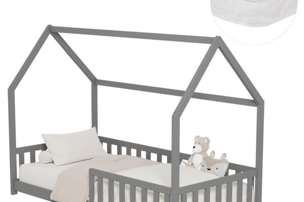 Grey παιδικό κρεβάτι Montessori 90x190 Phyllis με στρώμα από μασίφ ξύλο