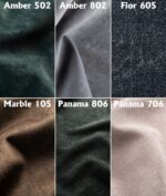 Δείγματα υφασμάτων για κρεβάτι Megan: Amber, Fior, Marble, Panama.