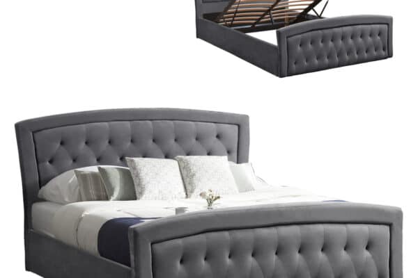 Κρεβάτι Odelia διπλό βελούδινο γκρι 160x200cm με αποθηκευτικό χώρο.