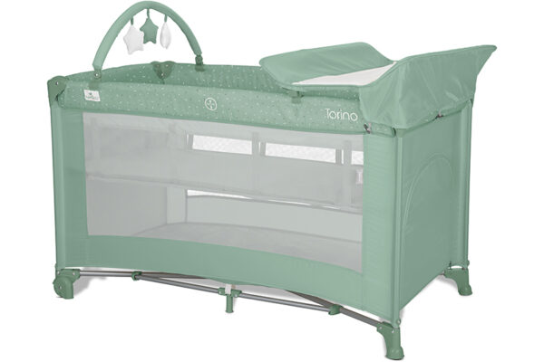 Παρκοκρέβατο TORINO 2 επιπέδων Lorelli, πράσινο, με αλλαξιέρα και παιχνίδια.
