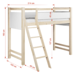 προϊόν Υπερυψωμένο κρεβάτι Vesper με κεκλιμένη σκάλα, διαστάσεων 90x200cm, μεσαίου ύψους