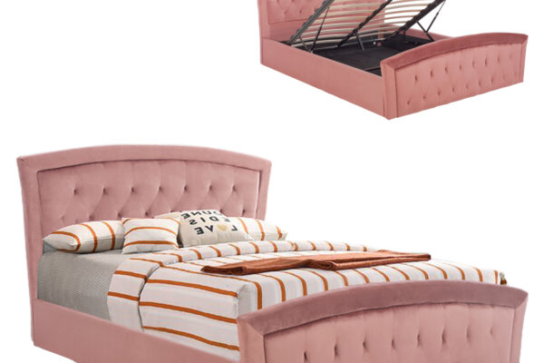 Βελούδινο κρεβάτι ODELIA Pink με αποθηκευτικό χώρο, διπλό 160x200cm.
