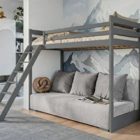 προϊόν Κουκέτα Sofino με πτυσσόμενο καναπέ-κρεβάτι από μασίφ ξύλο graphite.