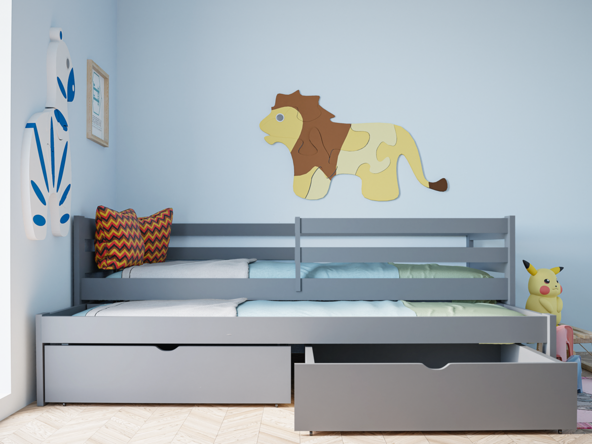 Κρεβάτι Καναπές Mateus: συρόμενο παιδικό κρεβάτι με συρτάρια, μασίφ ξύλο.