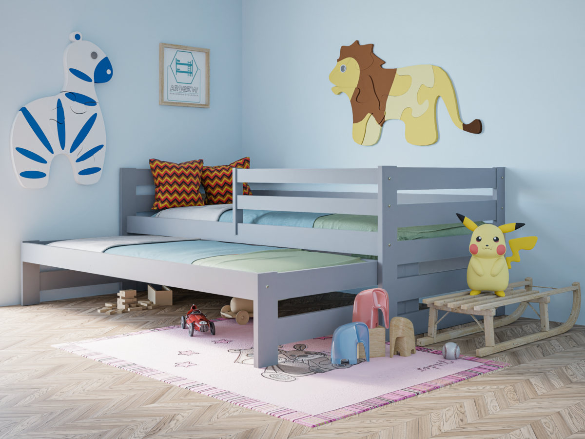 Κρεβάτι Καναπές Mateus: Συρόμενο παιδικό κρεβάτι με συρτάρια, μασίφ ξύλο 90x200cm.