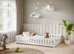 Λευκό κρεβάτι Montessori Ivy με κάθετα κάγκελα, μασίφ ξύλο, 120x200cm.
