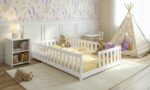 Λευκό κρεβάτι Montessori Ivy με κάγκελα, μασίφ ξύλο, 120x200cm.