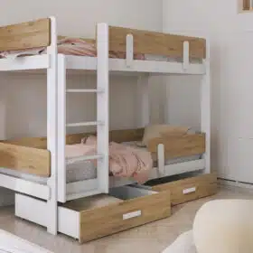 Κουκέτα Ettore με συρτάρια 90x200cm για δύο παιδιά. Ξύλινη κουκέτα με λευκό φινίρισμα.