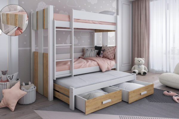 Κουκέτα Arten με συρόμενο κρεβάτι & συρτάρια 90x200cm. Κουκέτα ARTEN για τρία παιδιά.