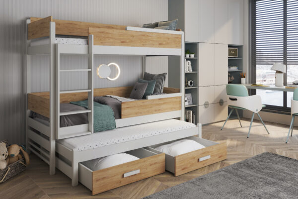 Κουκέτα Quatro με συρόμενο κρεβάτι & συρτάρια 90x200cm. Κουκέτα QUATRO για τρία παιδιά.