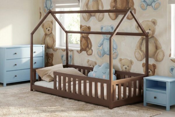 προϊόν Κρεβάτι Σπιτάκι Noah Dark Chocolate 90x200cm, μασίφ ξύλο, κρεβάτι montessori