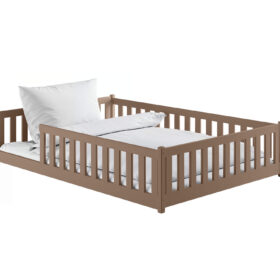 προϊόν Montessori κρεβάτι Mati, μασίφ ξύλο milk chocolate, κάθετα κάγκελα.