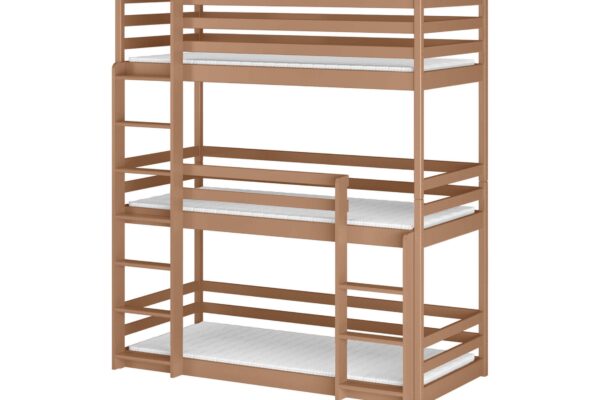 προϊόν Κουκέτα παιδική τριώροφη Ted Montessori από μασίφ ξύλο σκούρο καφέ.