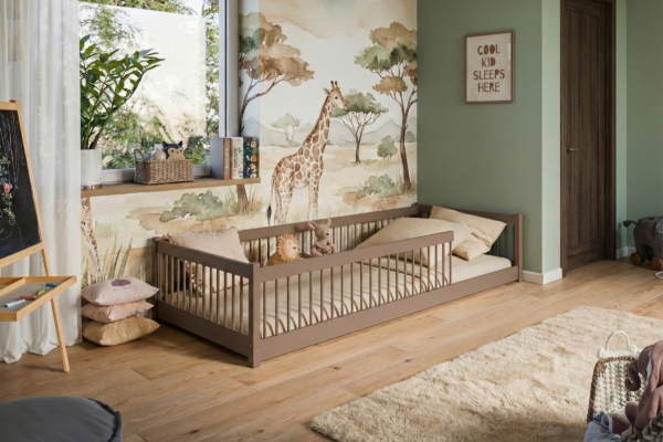 Kρεβάτι Montessori Pedro με κάθετα Κάγκελα από μασίφ ξύλο