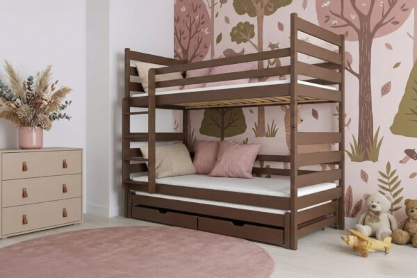 προϊόν Κουκέτα Tomi μασίφ ξύλο dark chocolate 90x200 με συρόμενο κρεβάτι.