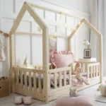 Κρεβάτι Montessori Bianco Natural Luletto με κάγκελα για παιδιά.