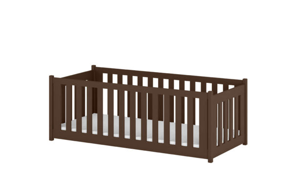 Κρεβάτι Montessori Concept με κάγκελα, σοκολατί, από μασίφ ξύλο, 90x200cm.