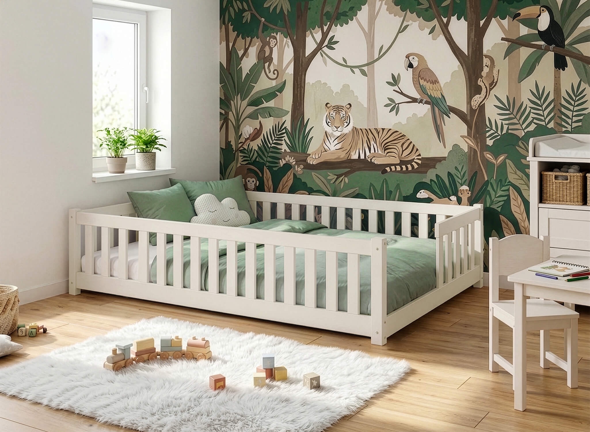 1 14 Κρεβάτι Montessori Levi από μασίφ ξύλο, κάθετα κάγκελα, διάσταση 140x200cm.