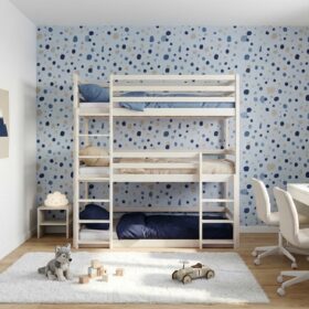 Κουκέτα Montessori τριώροφη Ted από μασίφ ξύλο, βαμβακερή, 90x200cm.