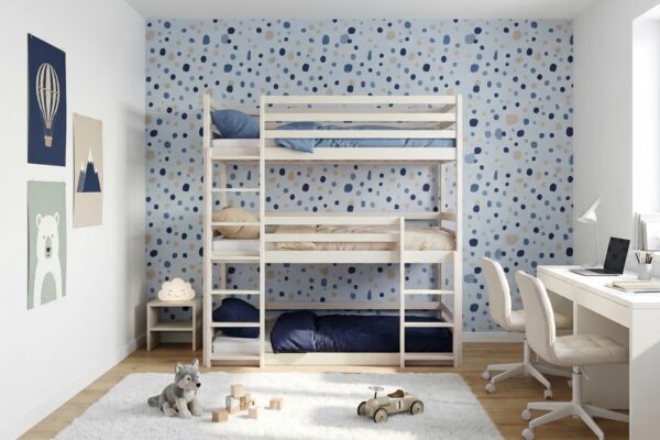 Κουκέτα Montessori τριώροφη Ted από μασίφ ξύλο, βαμβακερή, 90x200cm.