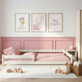 Κρεβάτι Montessori Zofia από μασίφ ξύλο, οριζόντιο κάγκελο, ιδανικό για παιδιά.