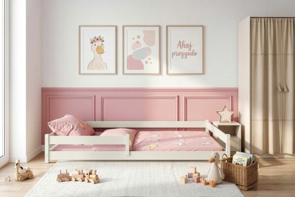 Κρεβάτι Montessori Zofia από μασίφ ξύλο, οριζόντιο κάγκελο, ιδανικό για παιδιά.