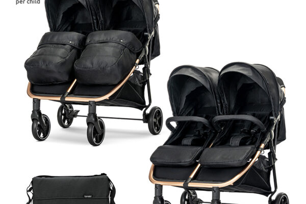 Lorelli Καρότσι Διδύμων DUO Black: Διπλό καρότσι για δίδυμα με τσάντα.