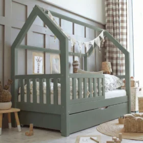 Παιδικό κρεβάτι Montessori Bianco Plus Forest Green Luletto με συρτάρι.