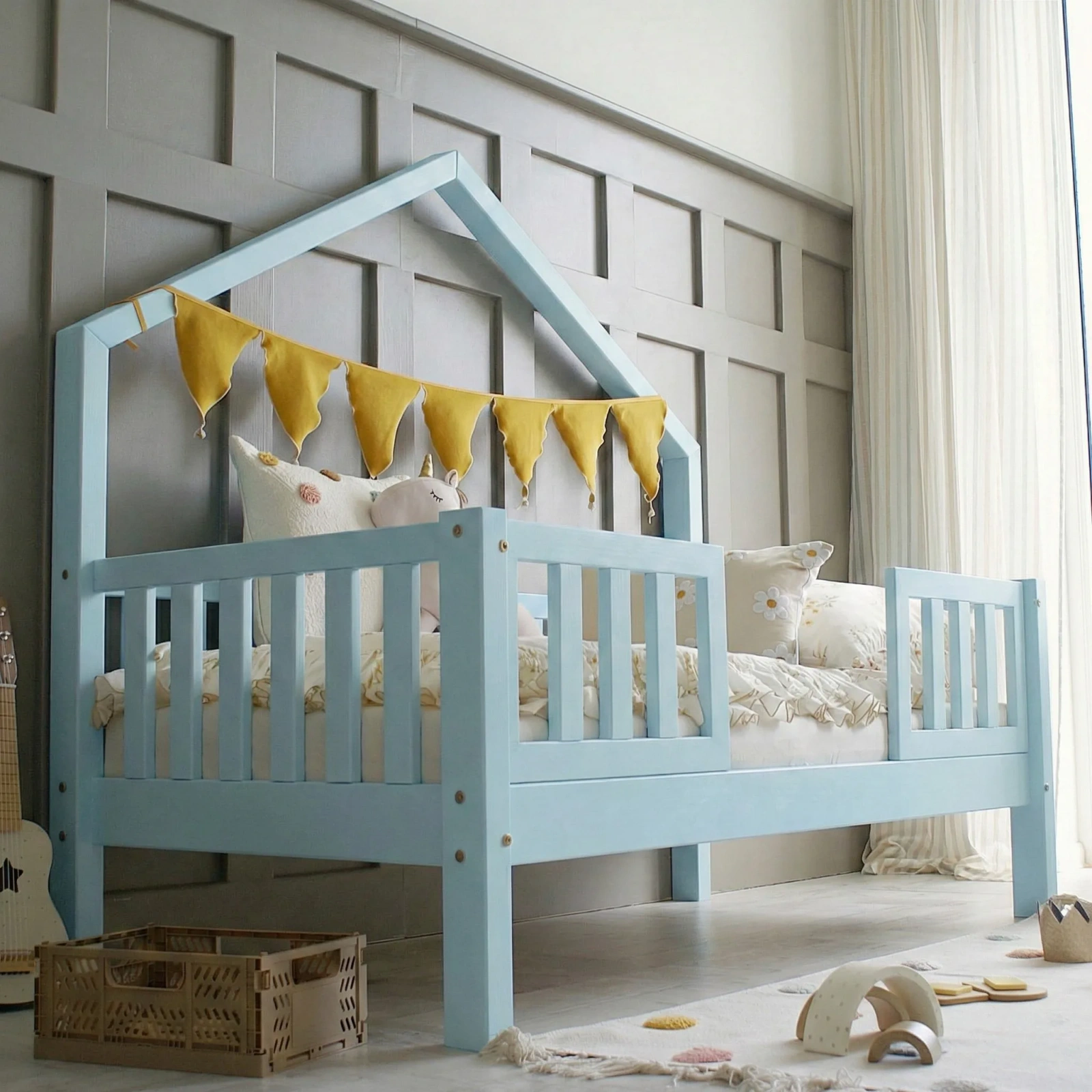 10 7 Κρεβάτι Παιδικό Bali Duo Montessori Mint 100x200 Luletto με κάγκελα.