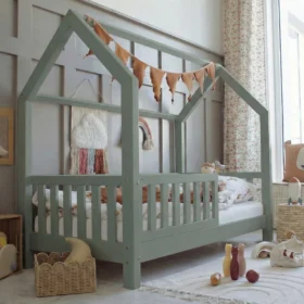 Παιδικό κρεβάτι Montessori Bianco Cashmere Luletto με κάγκελα 30cm.