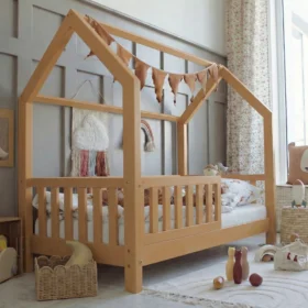 Κρεβάτι Παιδικό Montessori Bianco Toffee Luletto 90x200cm με κάγκελα