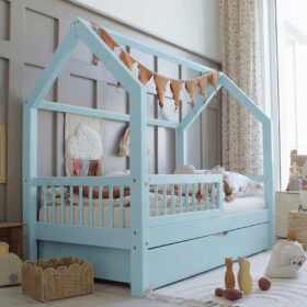 Παιδικό κρεβάτι Montessori Piola Plus White με κάγκελα και συρτάρι Luletto.