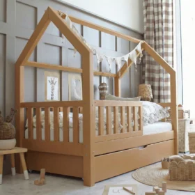 Κρεβάτι Montessori Bianco Plus Blue Luletto με συρτάρι και κάγκελα.